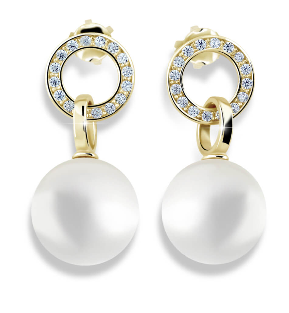 Cutie Jewellery Pôvabné perlové náušnice zo žltého zlata so zirkónmi Z6411-3123-10-X-1