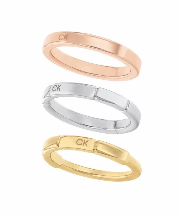 Calvin Klein Slušivý tricolor prsten 3 v 1 Soft Squares 35000458 58 mm