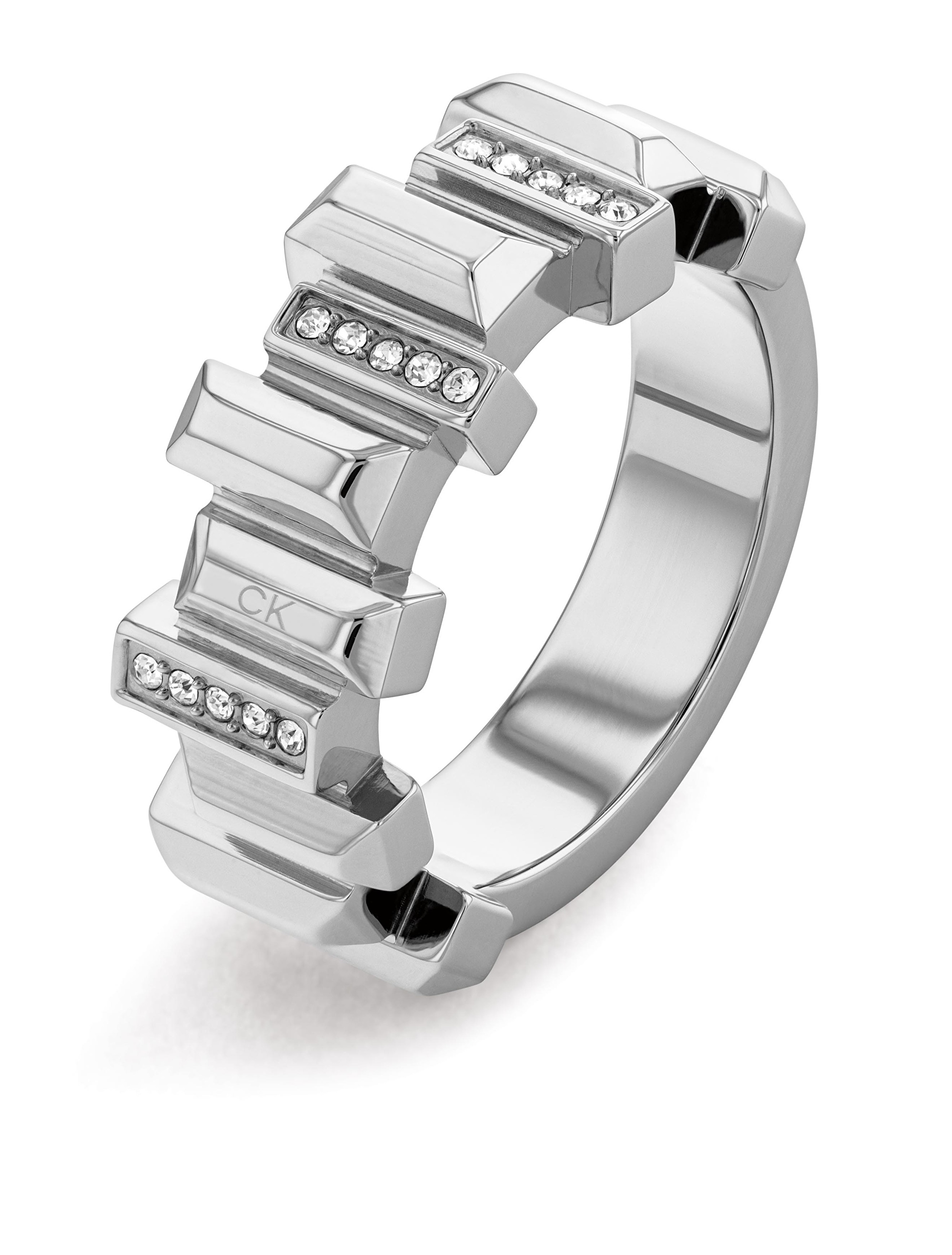 Calvin Klein Štýlový oceľový prsteň s kryštálmi Luster 35000322 54 mm