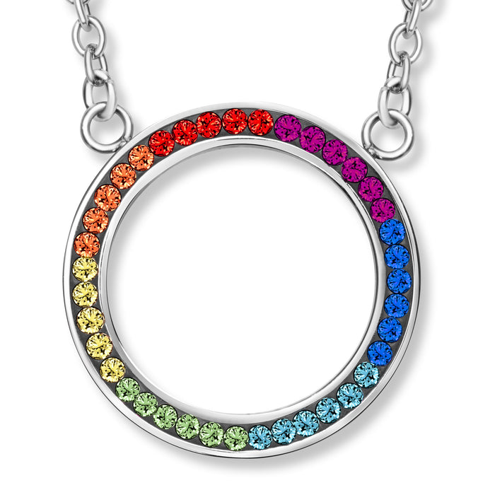 CRYSTalp Farebný oceľový náhrdelník s kryštálmi Rainbow Chakra 30394.MLT.E