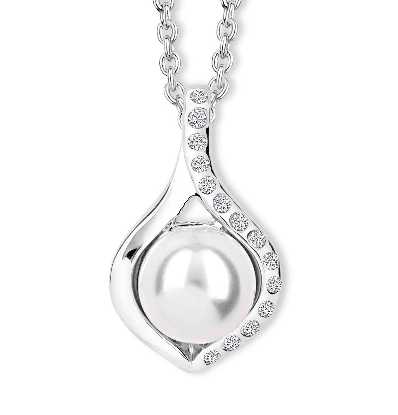 CRYSTalp Elegantný náhrdelník s perlou a kryštálmi Dahlia 30184.WHI.R