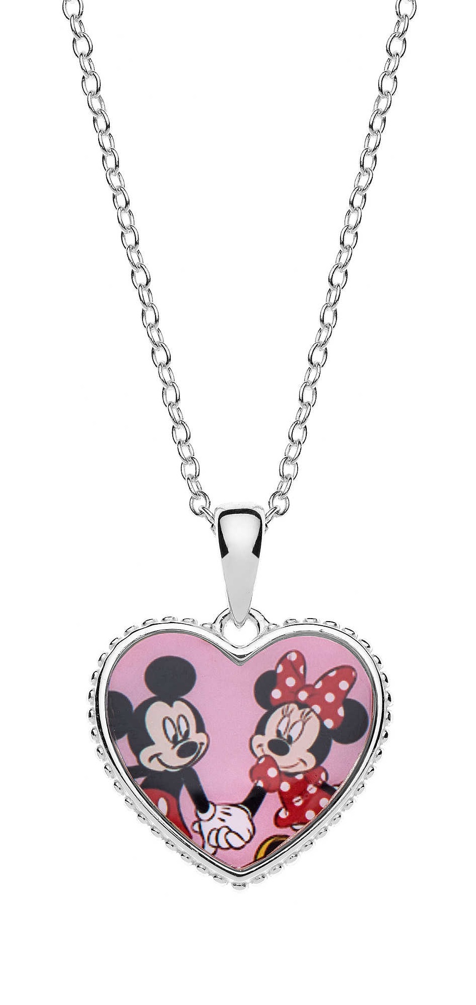 Disney Romantický strieborný náhrdelník Minnie and Mickey Mouse (retiazka, prívesok)