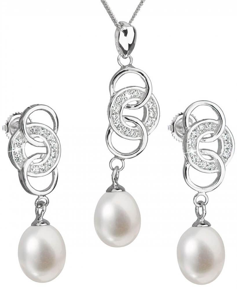 Evolution Group Souprava stříbrných šperků s pravými perlami Pavona 29036.1 (náušnice, řetízek, přívěsek)