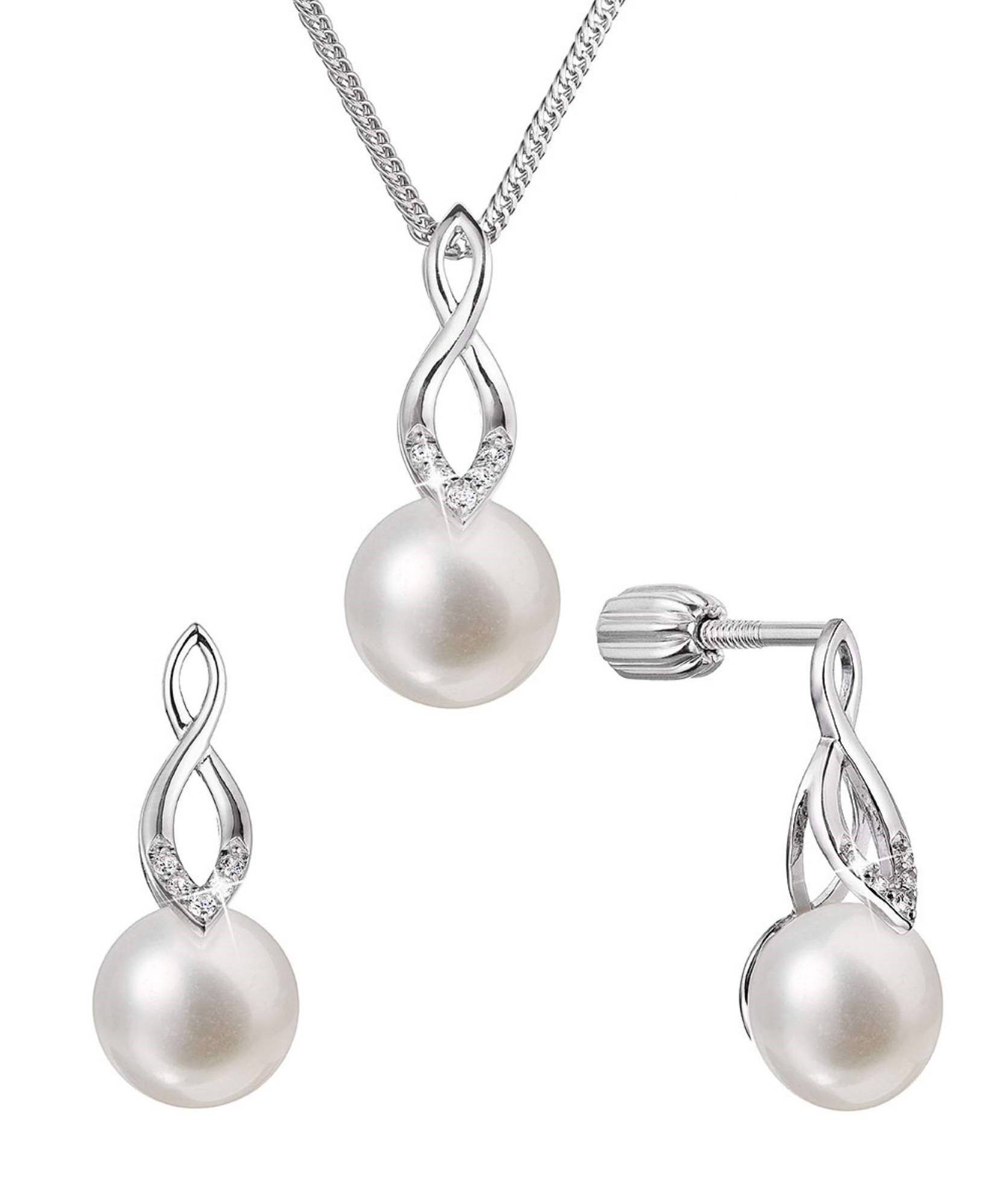 Evolution Group Súprava strieborných šperkov so zirkónmi a pravými perlami 29052.1B (náušnice, retiazka, prívesok)