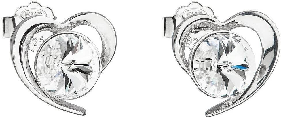 Evolution Group Stříbrné náušnice s krystaly Swarovski bílé srdce 31259.1