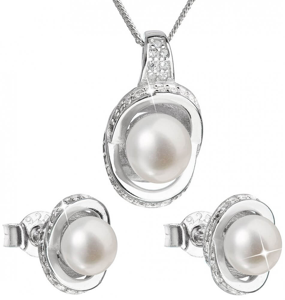 Evolution Group Luxusní stříbrná souprava s pravými perlami Pavona 29026.1 (náušnice, řetízek, přívěsek)