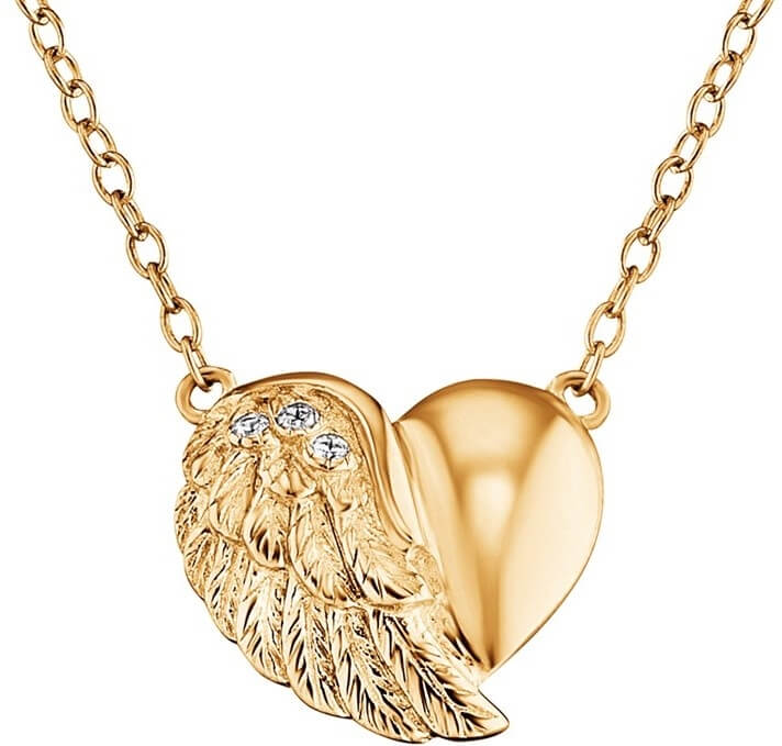 Engelsrufer -  Pozlacený stříbrný náhrdelník Srdce s křídlem a zirkony ERN-LILHW-G