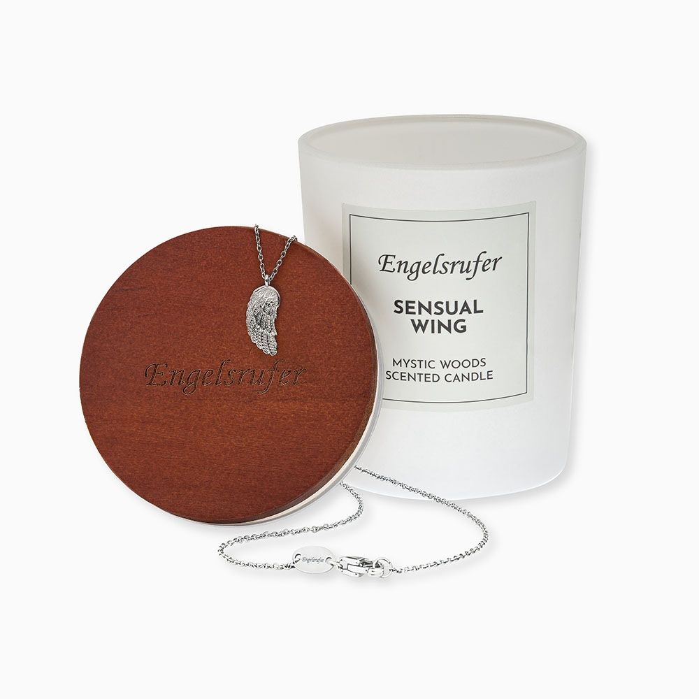Engelsrufer -  Vonná svíčka 35h s ocelovým náhrdelníkem Andělské křídlo ERJC-LILWING