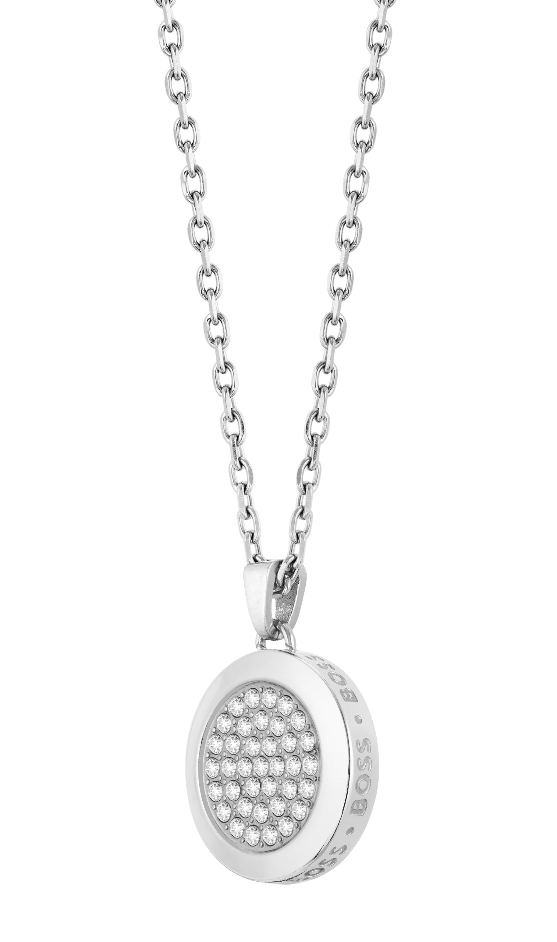Hugo Boss Oslnivý oceľový náhrdelník s kryštálmi Medallion 1580298