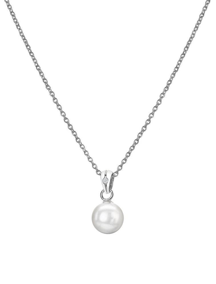 Hot Diamonds Půvabný stříbrný náhrdelník s diamantem a perličkou Diamond Amulets DP895 (řetízek, přívěsek)