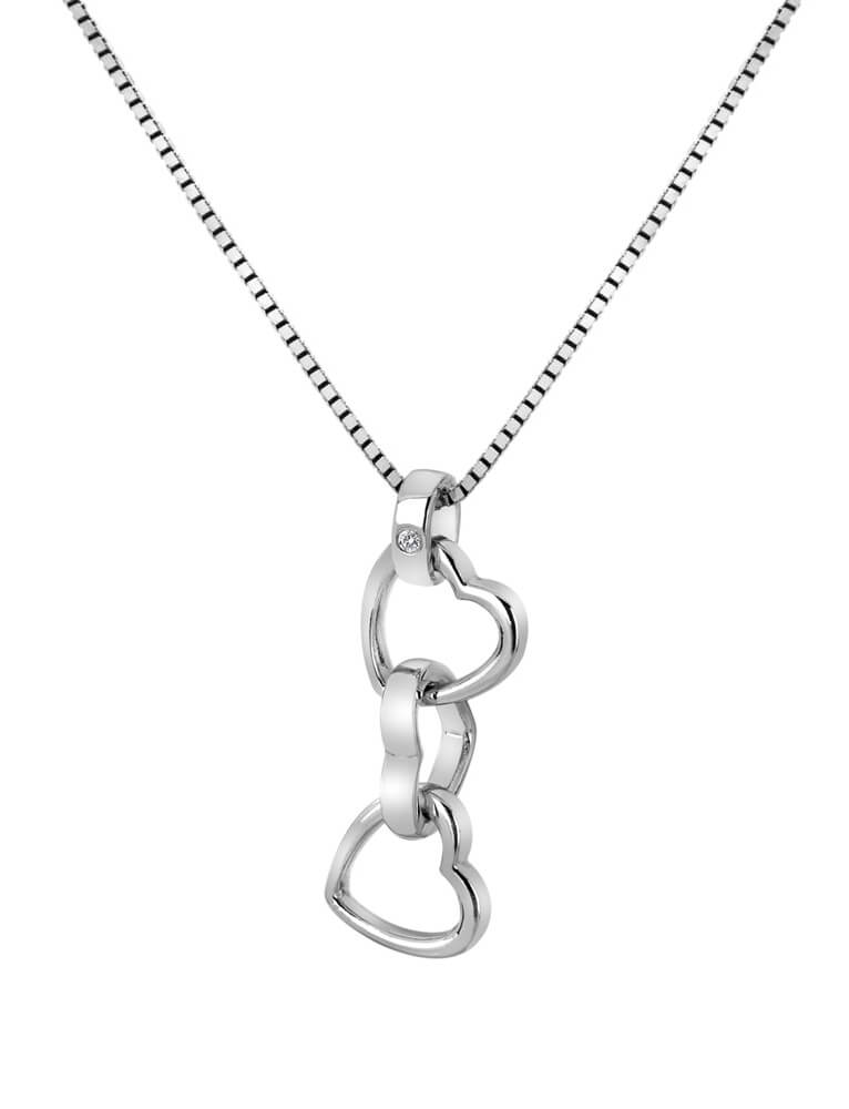 Hot Diamonds Zamilovaný stříbrný náhrdelník Trio Triple Heart DP835 (řetízek, přívěsek)