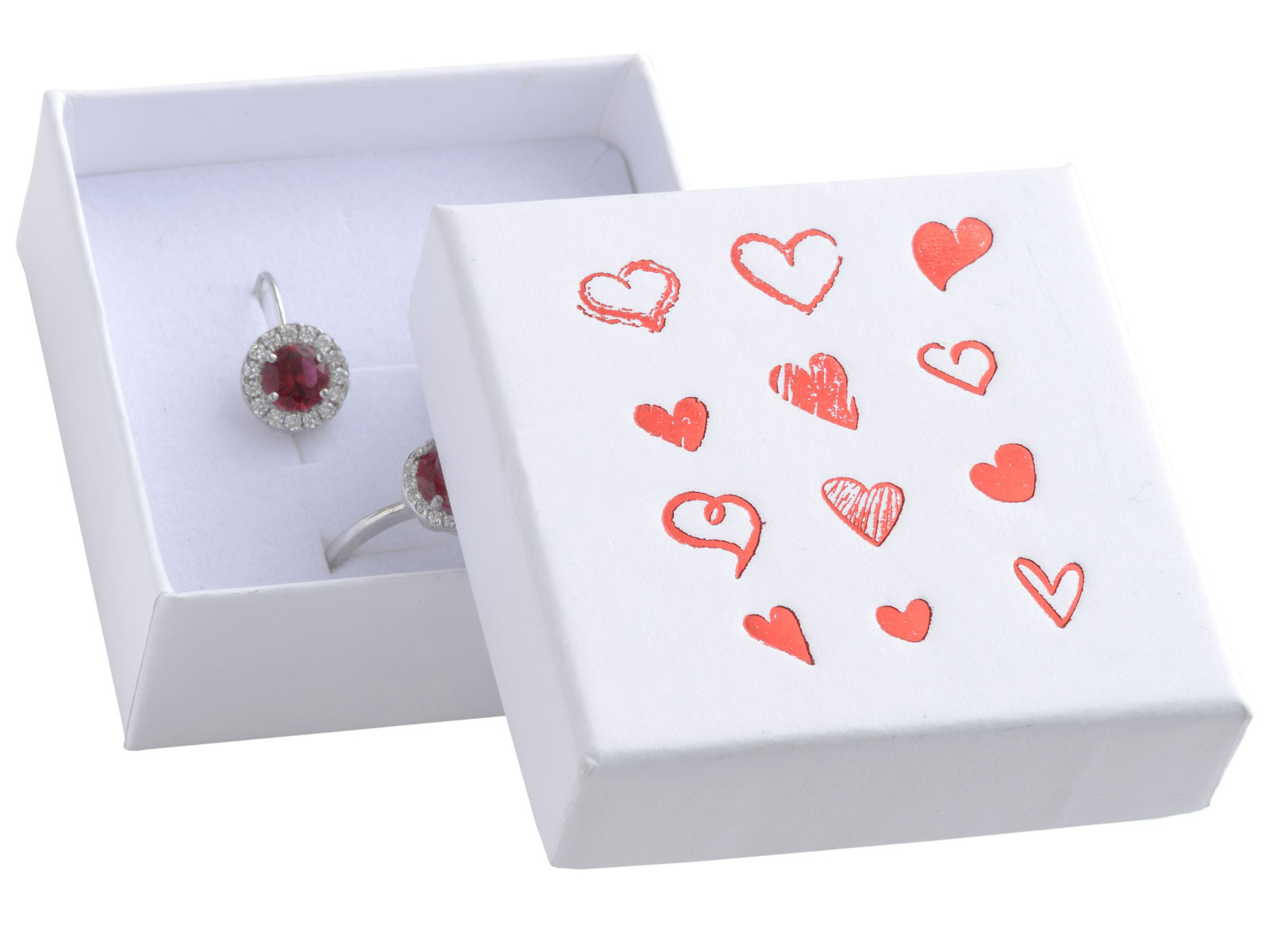 JK Box -  Bílá dárková krabička na soupravu šperků se srdíčky HRT-4/A1/A7