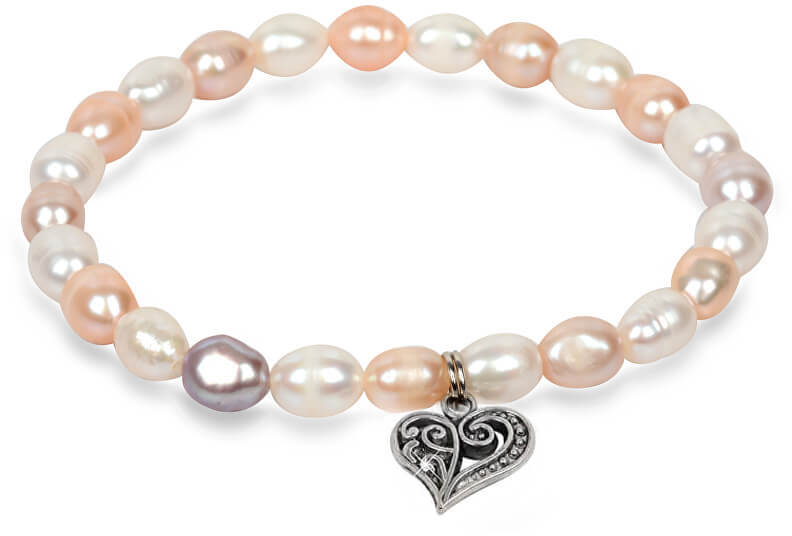 JwL Luxury Pearls -  Jemný náramek z pravých perel s kovovým srdíčkem JL0293