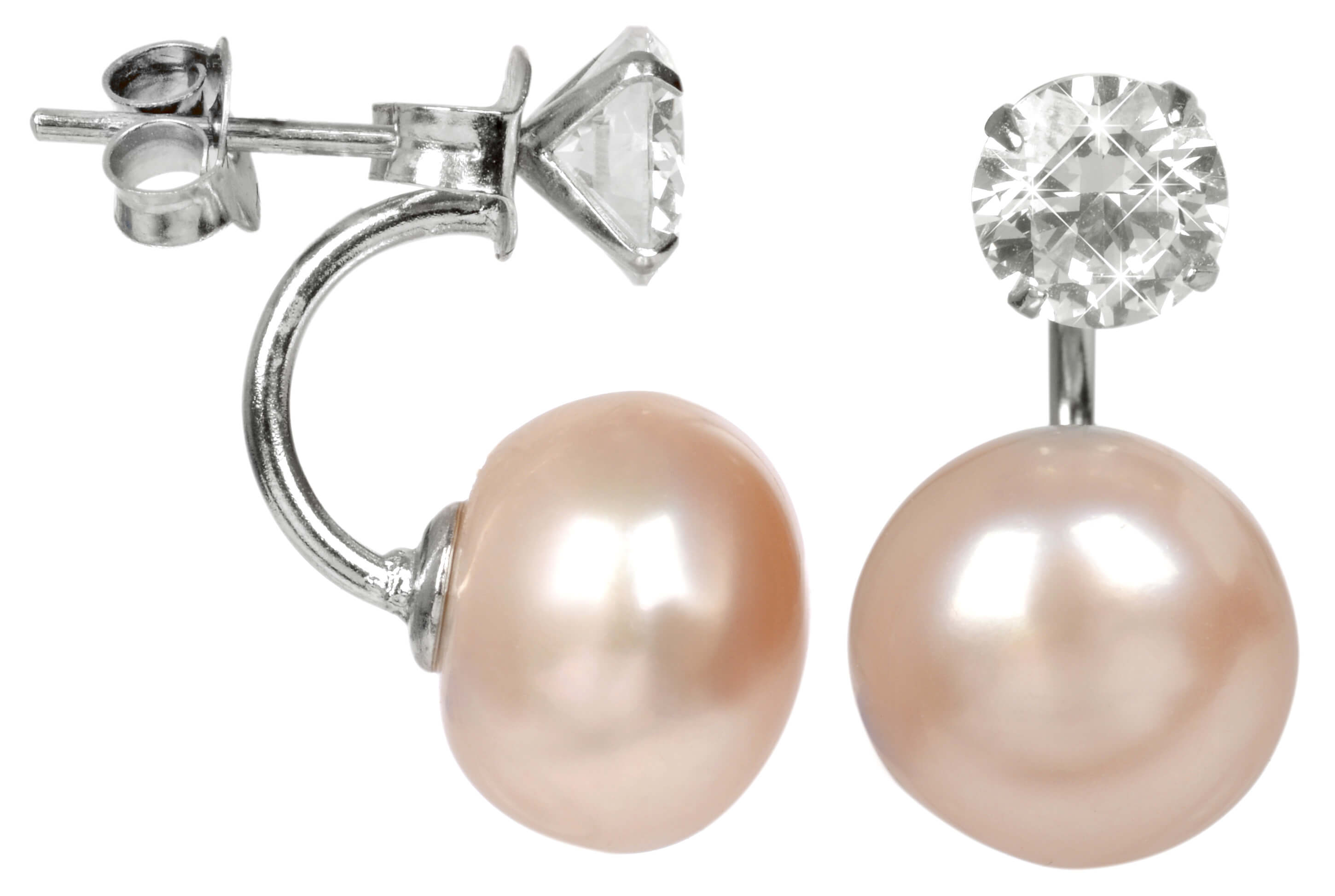 JwL Luxury Pearls Strieborné náušnice s pravou lososovú perlou a kryštálom 2v1 JL0216