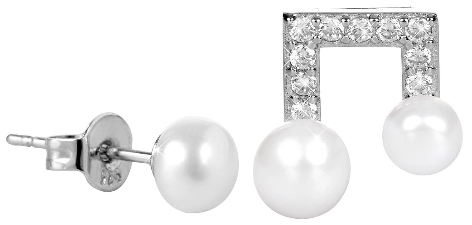 JwL Luxury Pearls -  Asymetrické perlové náušnice se zirkony JL0415