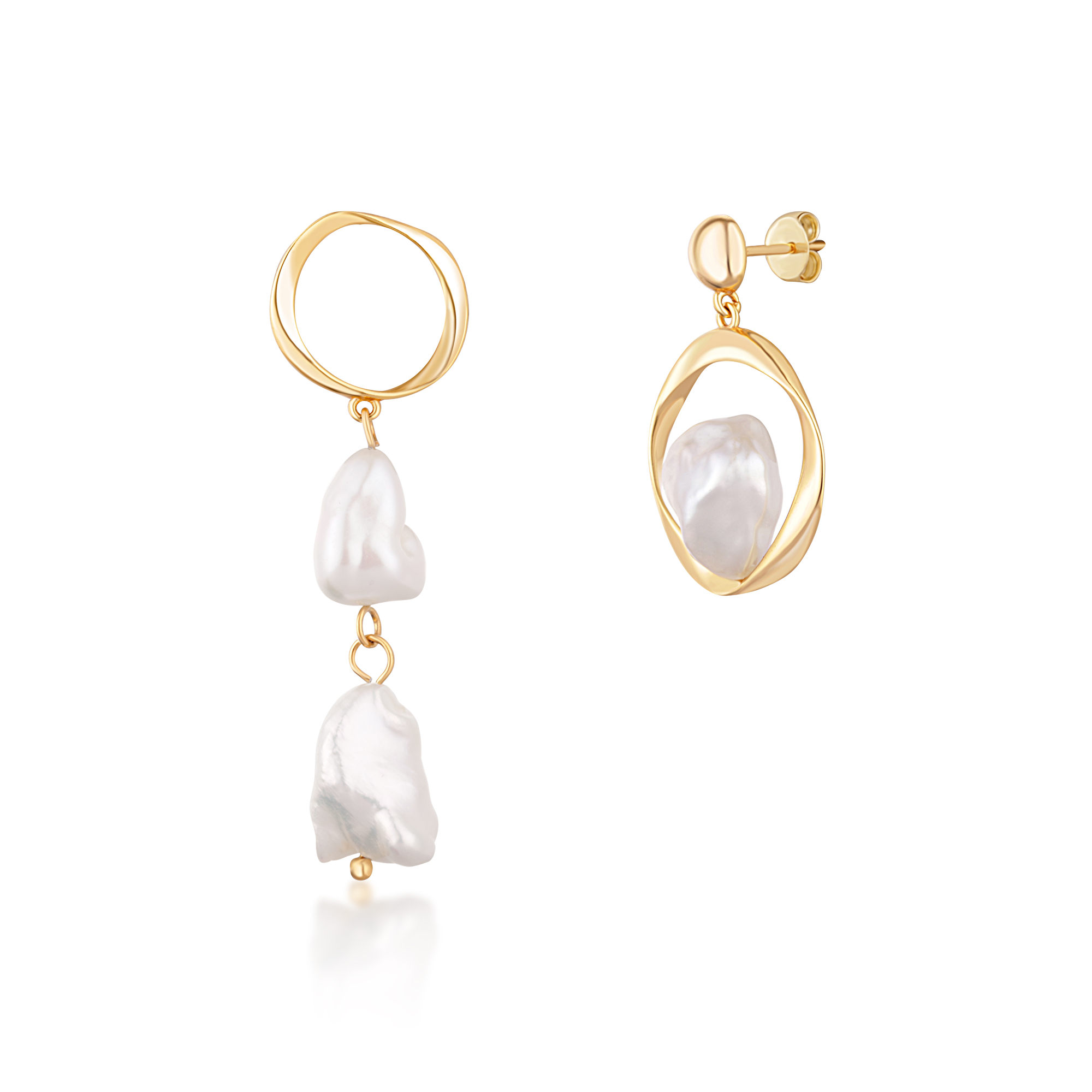 JwL Luxury Pearls -  Asymetrické pozlacené náušnice s pravými barokními perlami JL0723