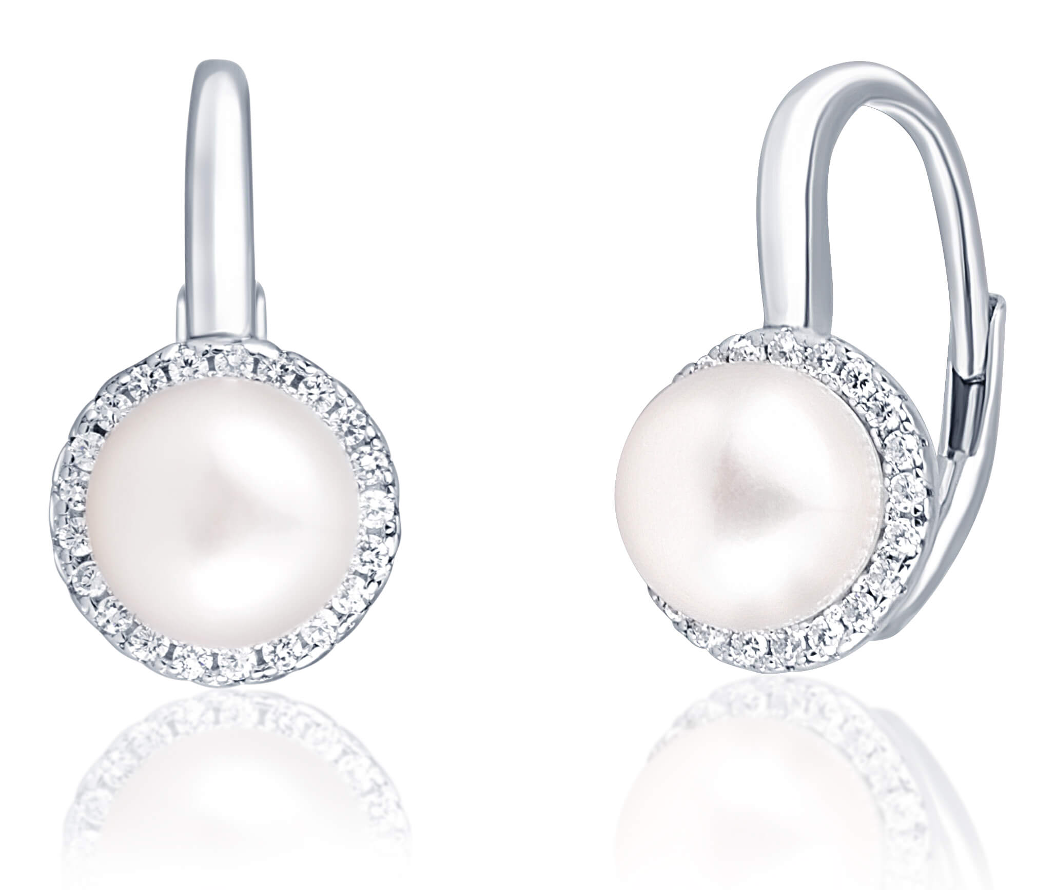 JwL Luxury Pearls -  Elegantní stříbrné náušnice s perlou a zirkony JL0640