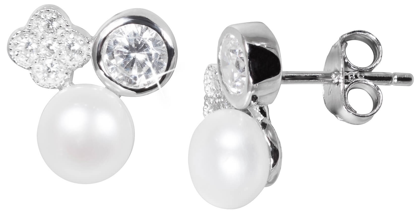 JwL Luxury Pearls Jemné náušnice s pravou perlou a zirkónmi JL0539