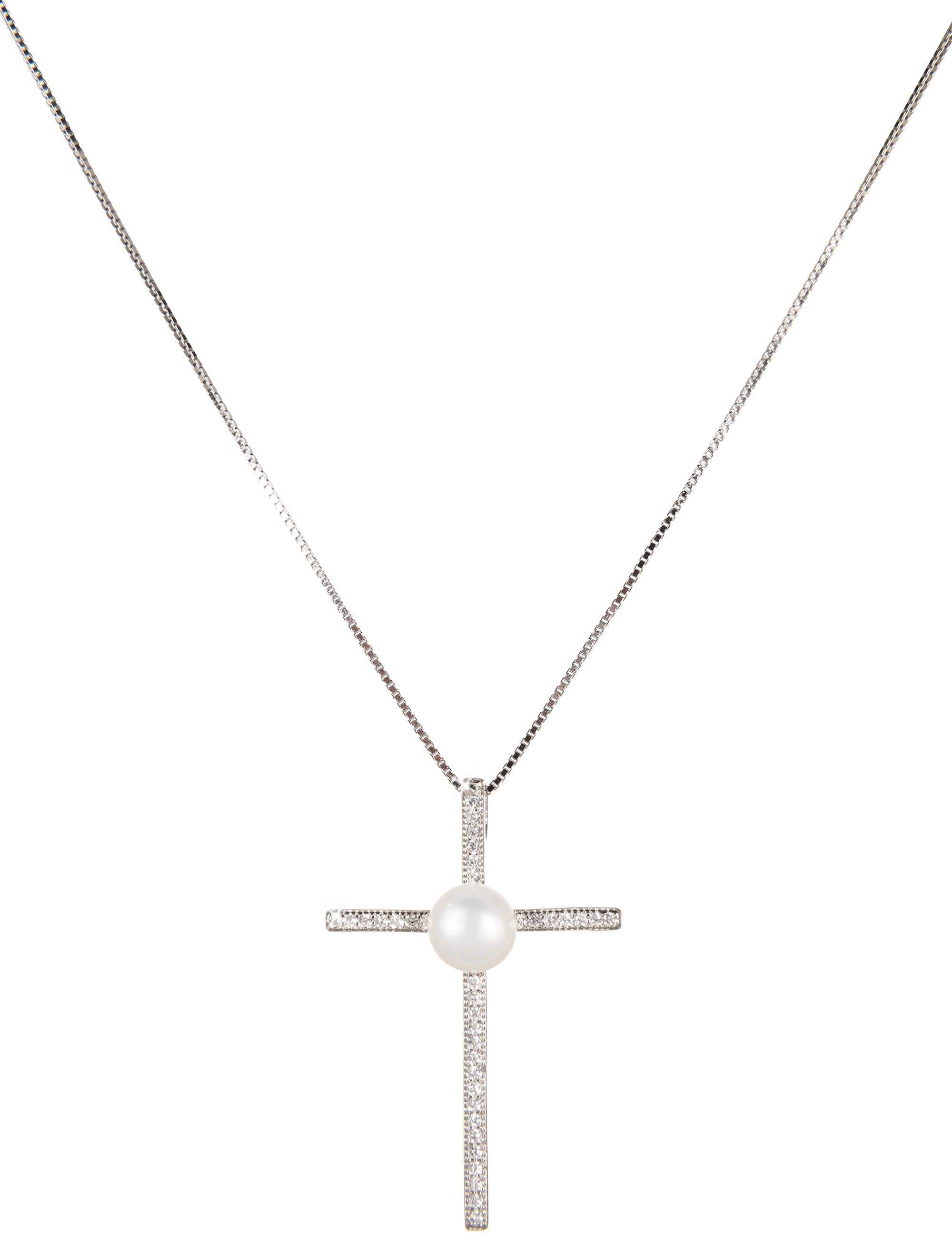 JwL Luxury Pearls -  Stříbrný náhrdelník Křížek s pravou perlou JL0455 (řetízek, přívěsek)