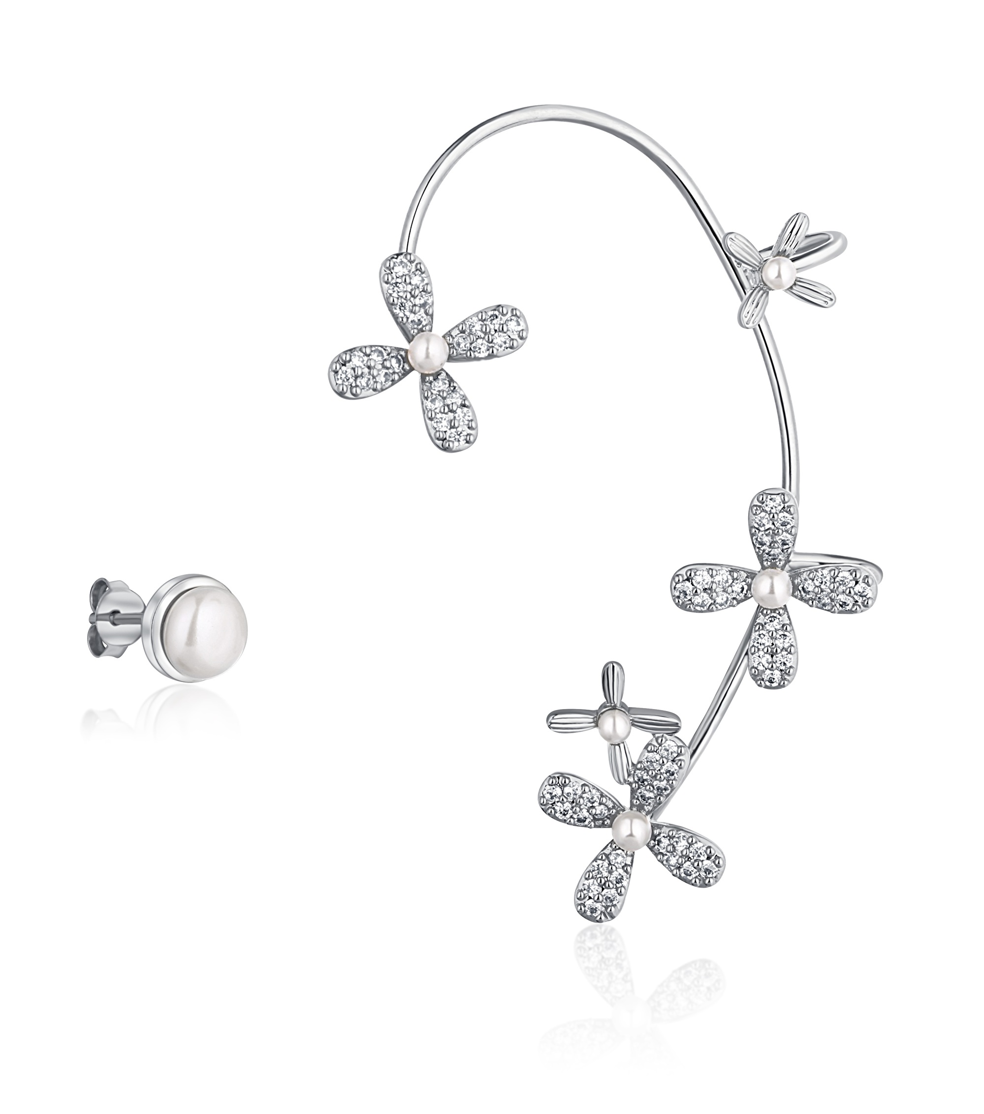 JwL Luxury Pearls -  Asymetrické náušnice s perlami a zirkony - levá záušnice JL0778