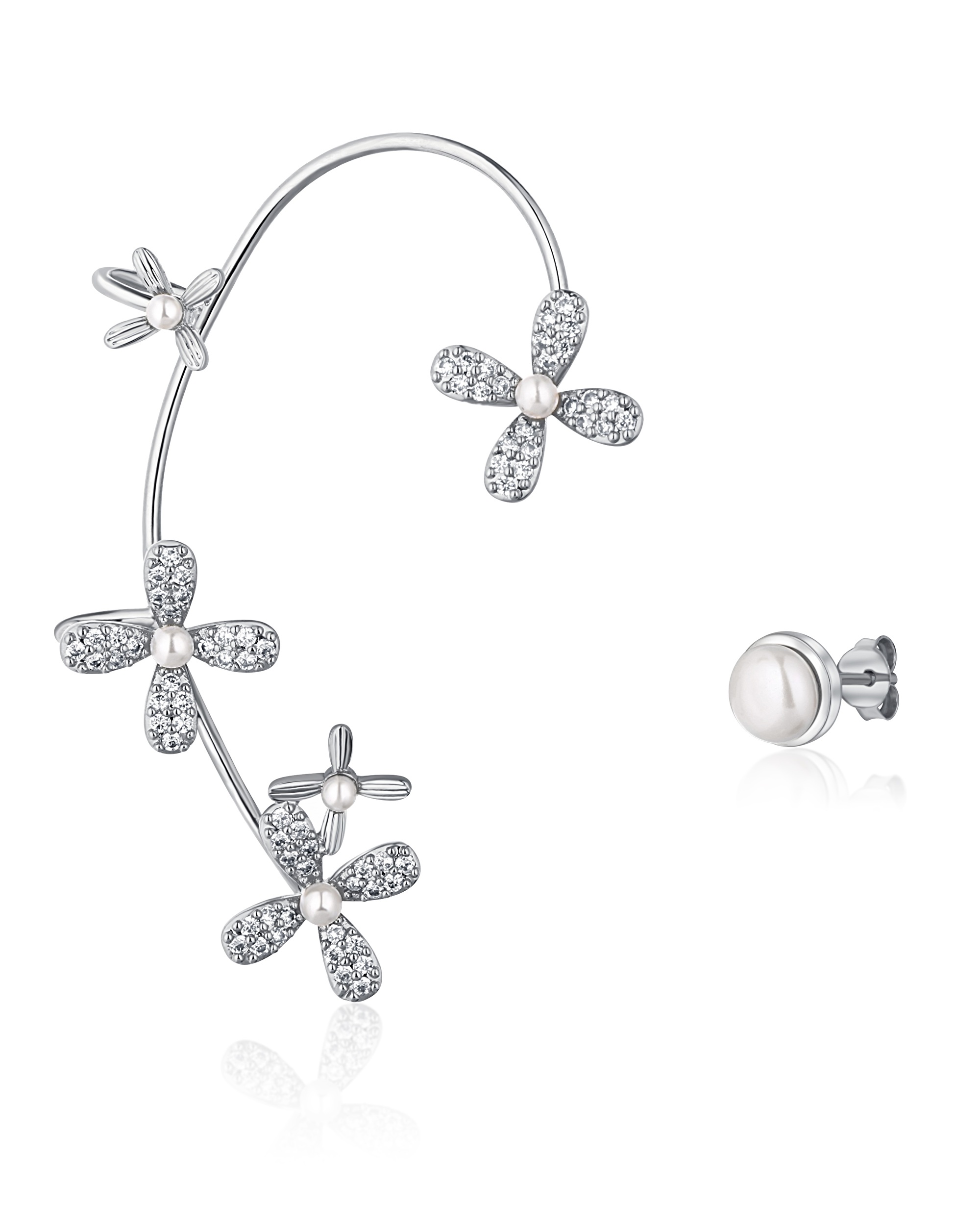 JwL Luxury Pearls Asymetrické náušnice s perlami a zirkony - pravá záušnice JL0779