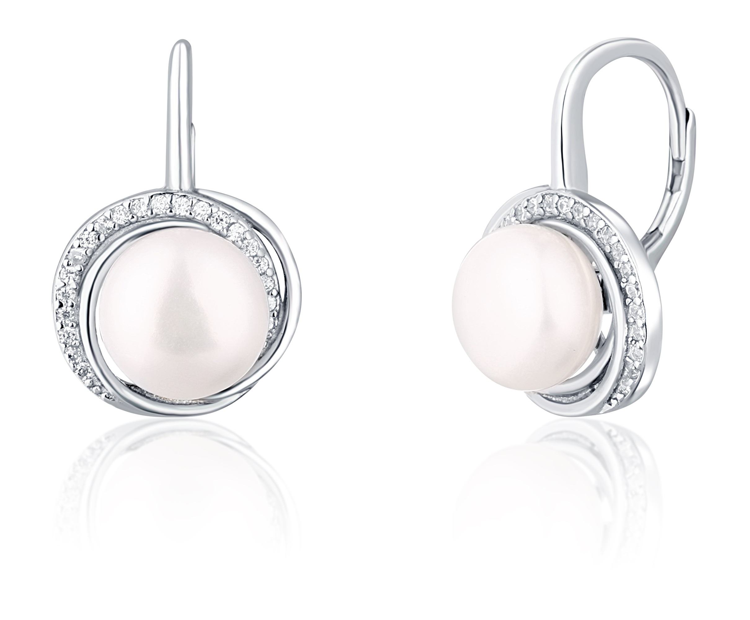 JwL Luxury Pearls Luxusné strieborné náušnice s perlou a zirkónmi JL0738