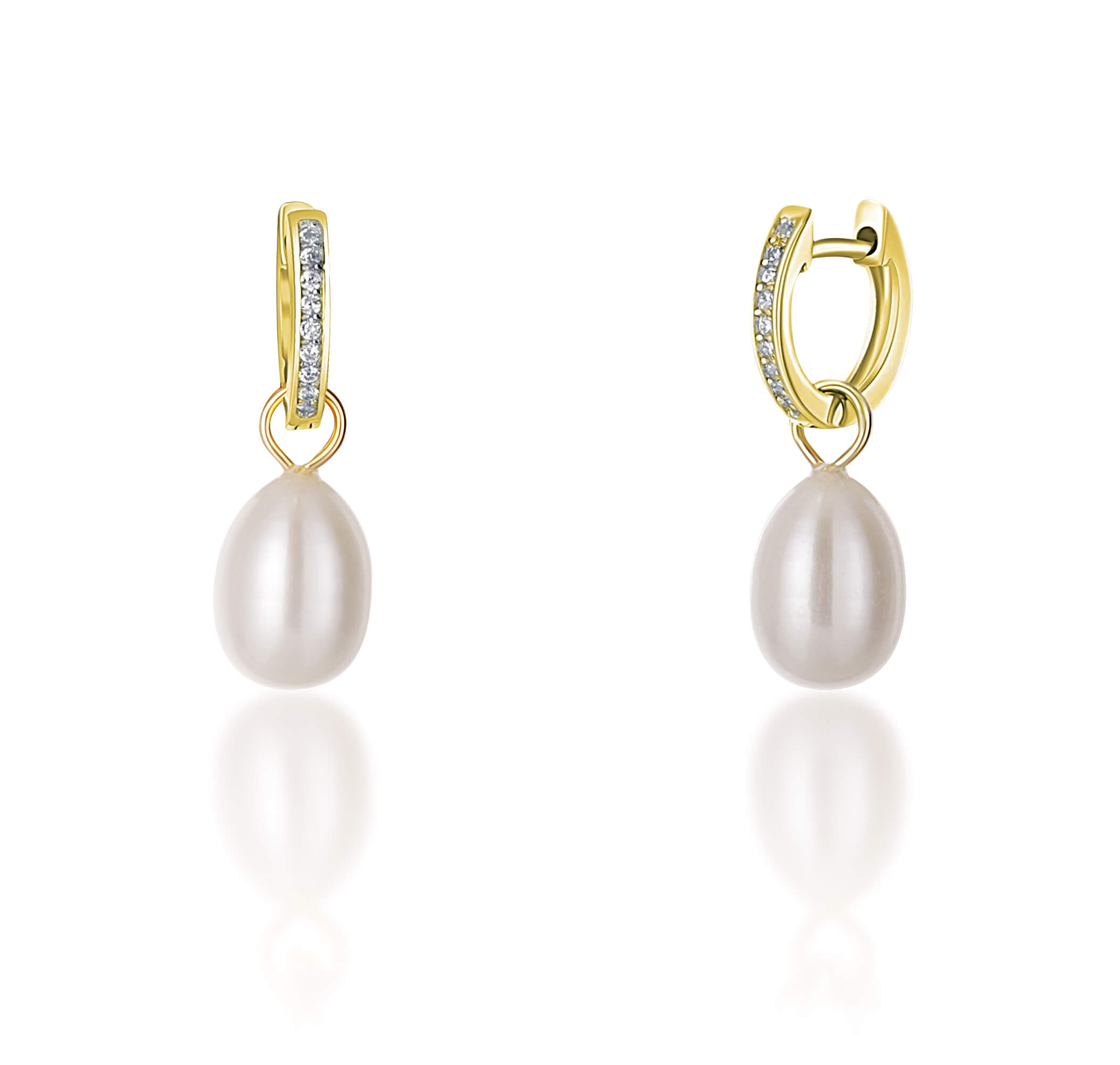 JwL Luxury Pearls -  Pozlacené kruhové náušnice á la vévodkyně Kate s pravou perlou a zirkony 3v1 JL0686