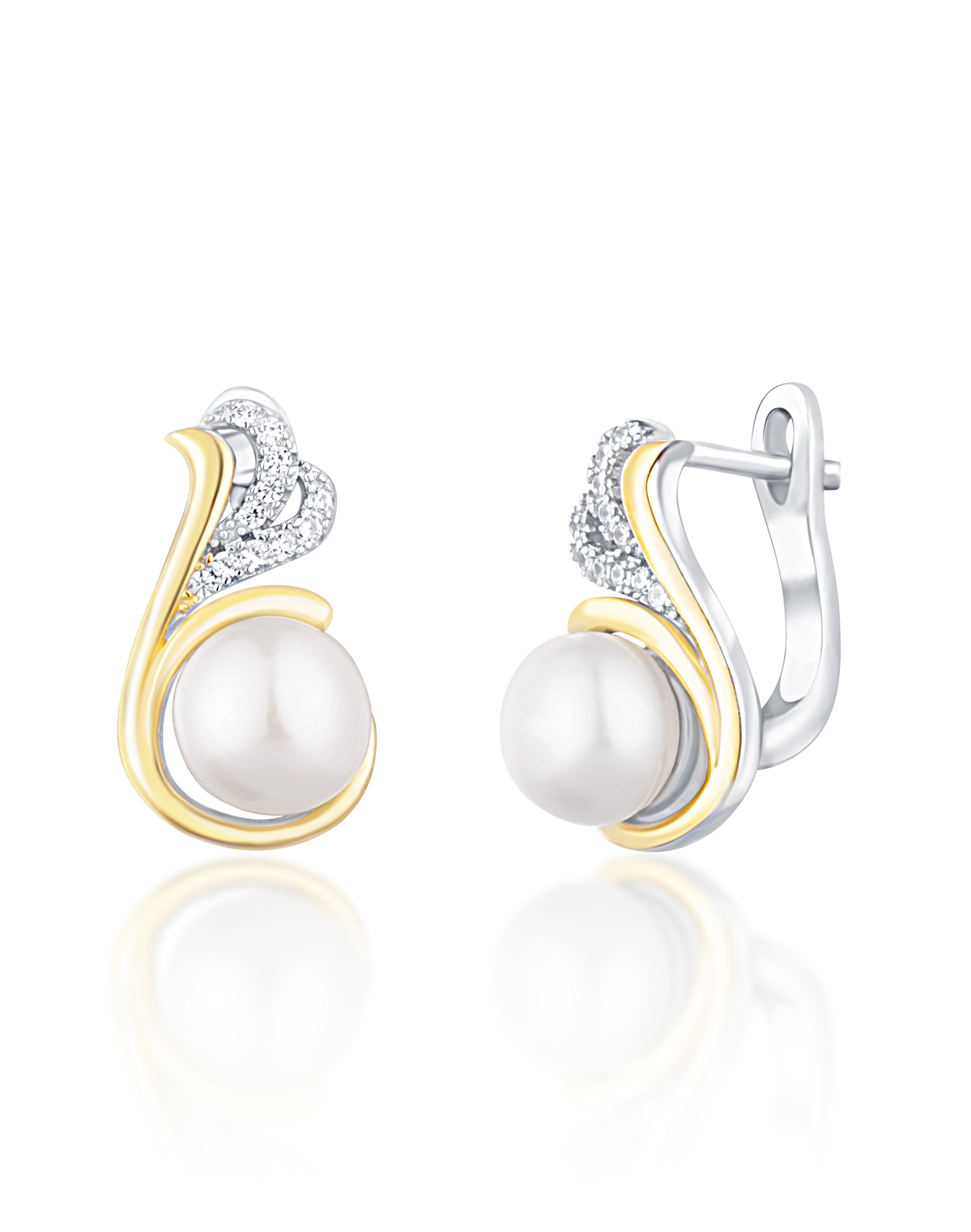JwL Luxury Pearls -  Stříbrné bicolor náušnice s pravými perlami a zirkony JL0720