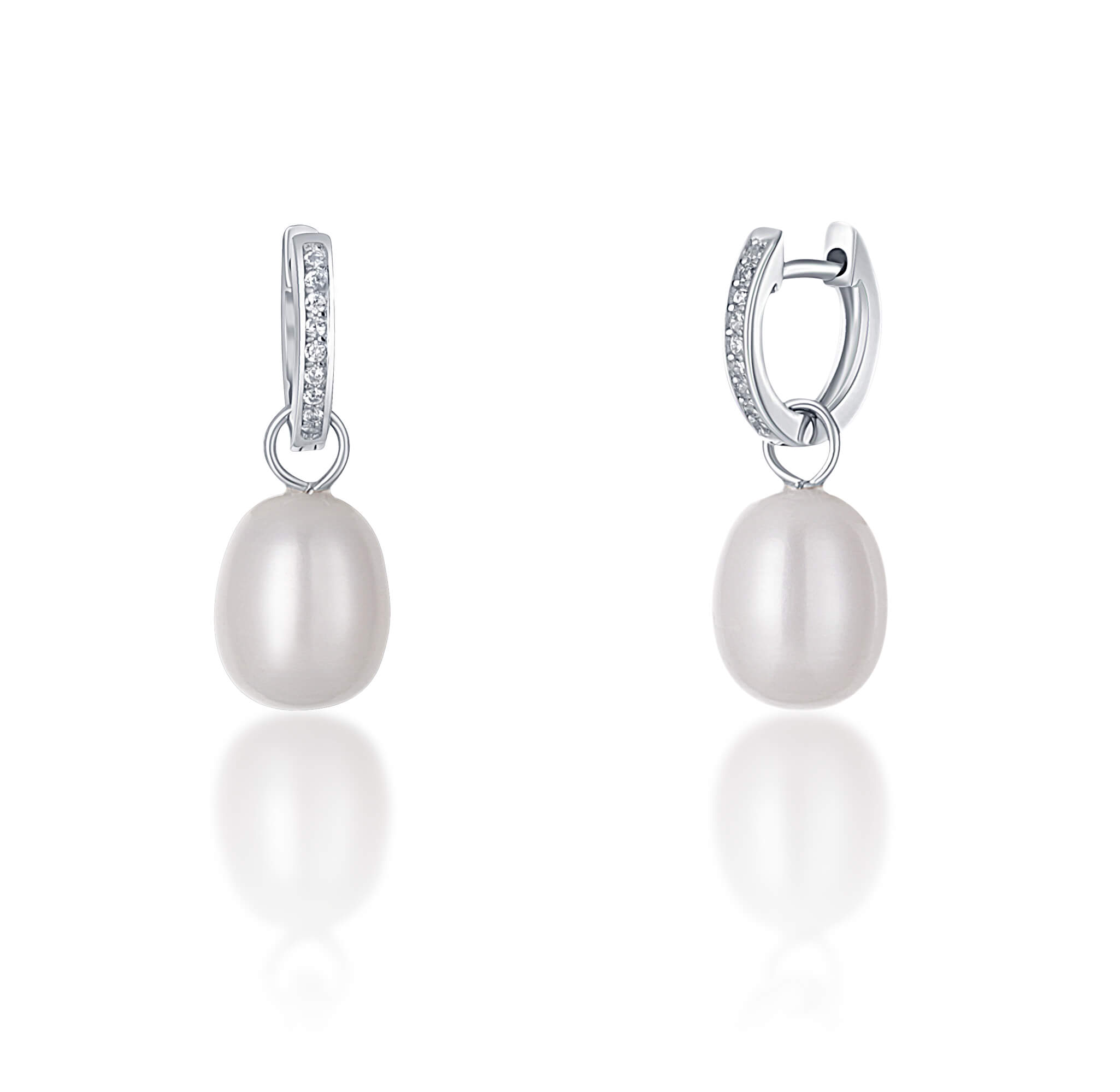 JwL Luxury Pearls Strieborné kruhové náušnice á la vojvodkyňa Kate s pravou perlou a zirkónmi 3v1 JL0685