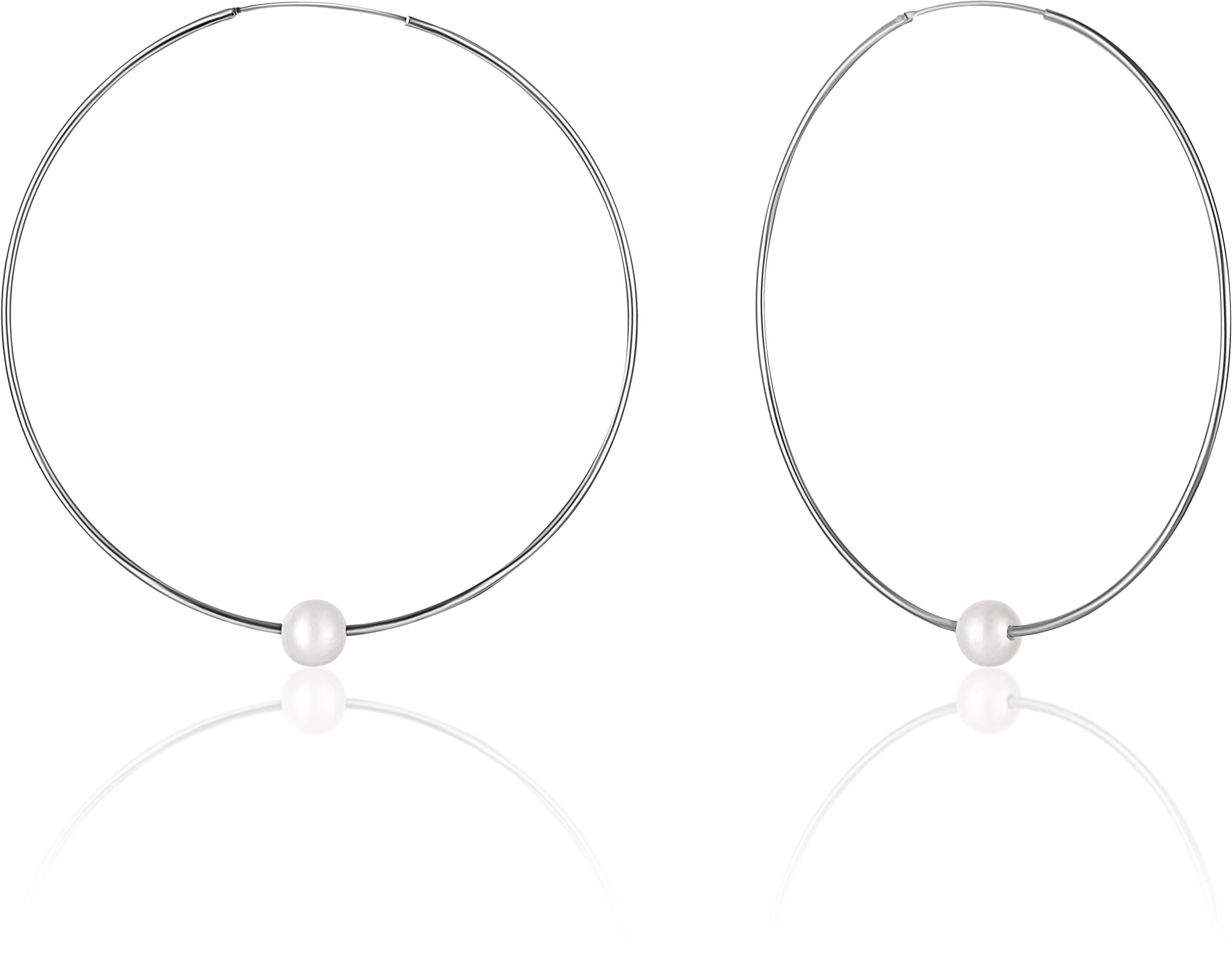 JwL Luxury Pearls Strieborné náušnice kruhy s pravými bielymi perlami JL0638