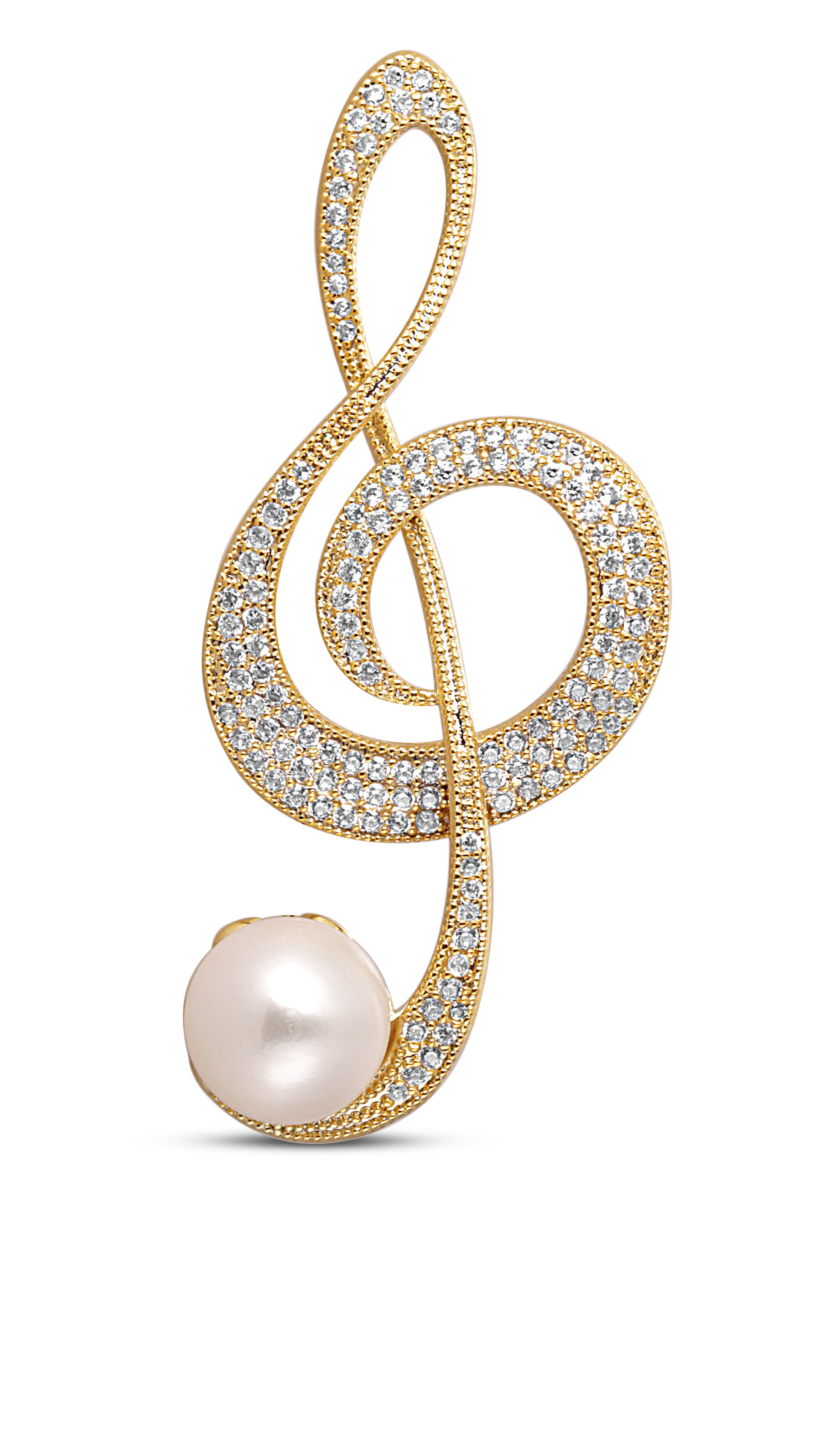 JwL Luxury Pearls Trblietavá perlová brošňa Husľový kľúč JL0702