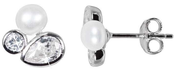 JwL Luxury Pearls Trblietavé náušnice s pravou perlou a kryštály JL0545