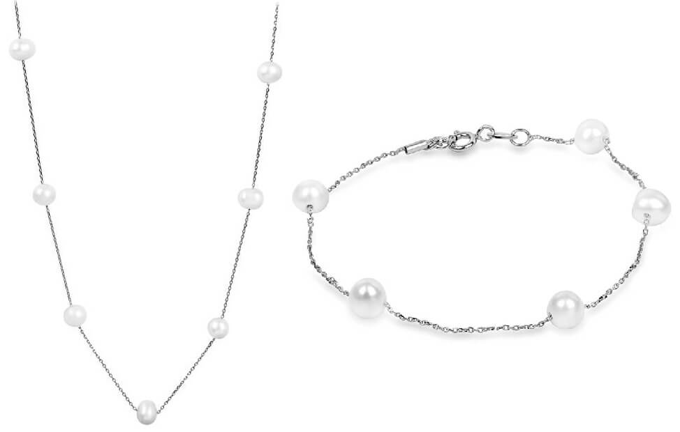 JwL Luxury Pearls Zvýhodněná perlová souprava šperků JL0353 a JL0355 (náramek, náhrdelník)