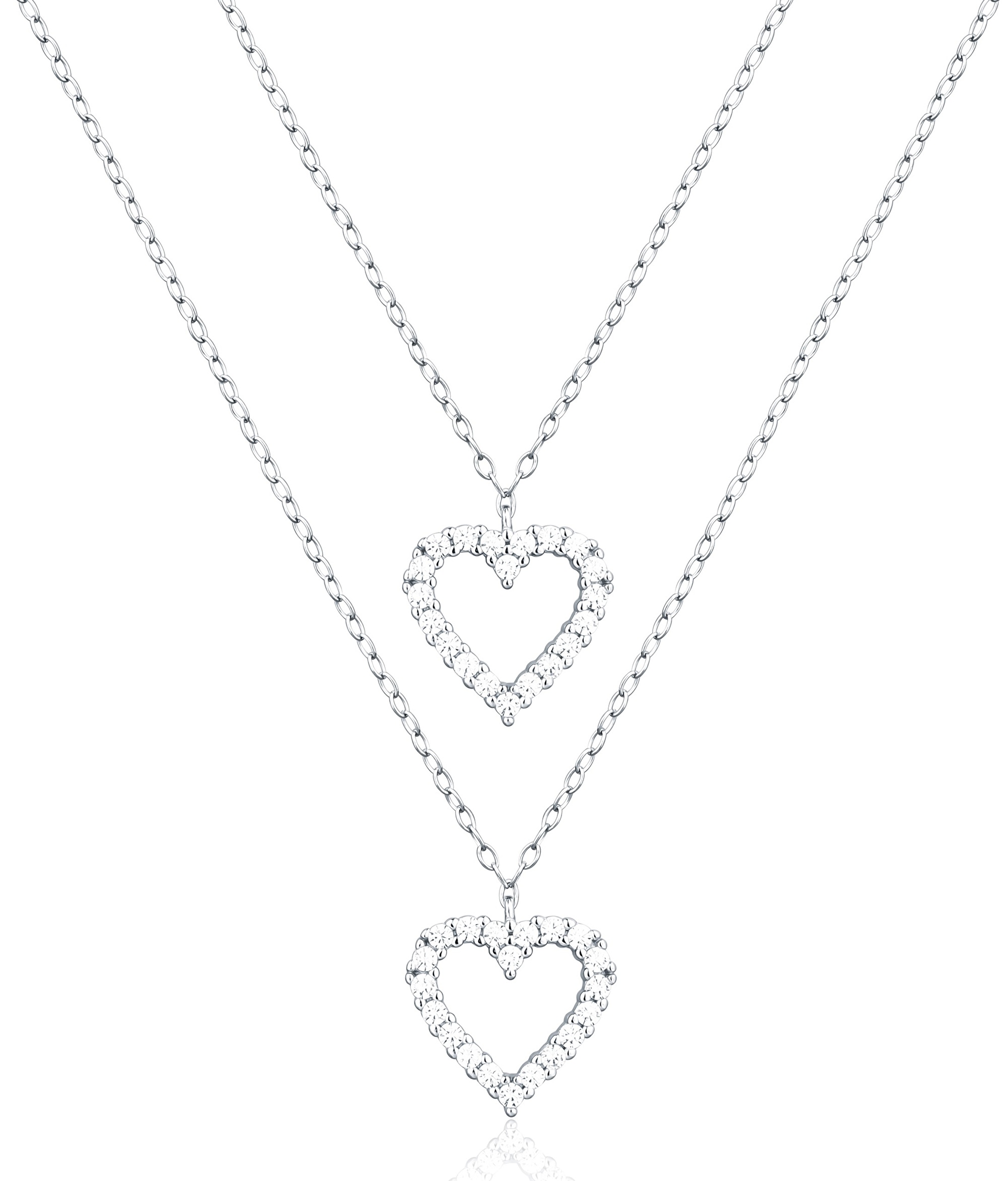 JVD Dvojitý strieborný náhrdelník Srdce so zirkónmi SVLN0365X61BI45