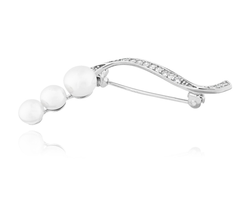 JVD Elegantní stříbrná brož s perlami a zirkony SVLD0002XD2P100