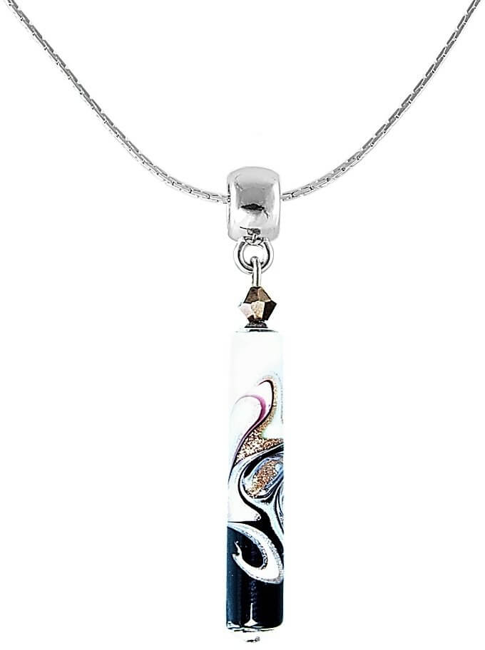 Lampglas Elegantní náhrdelník Black & White s unikátní perlou Lampglas NPR11