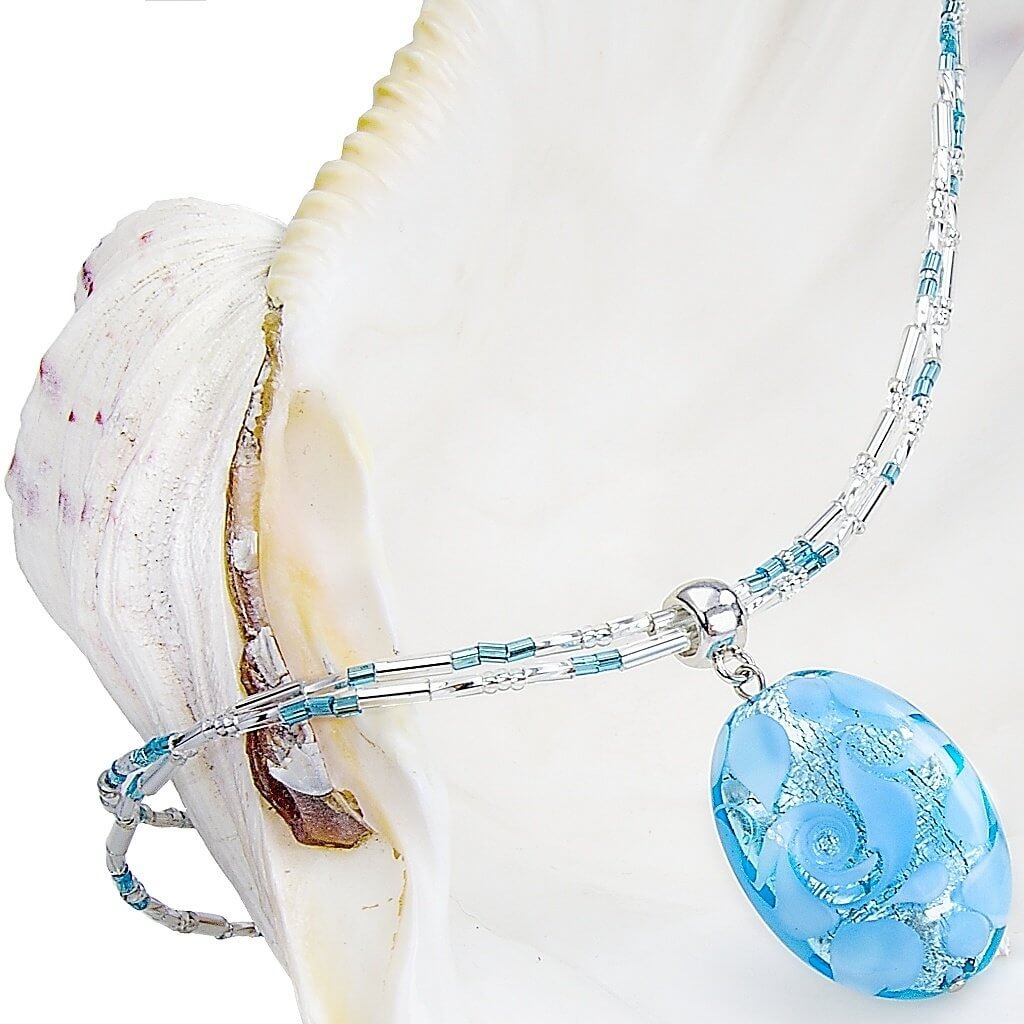Lampglas -  Elegantní náhrdelník Blue Lace s perlou Lampglas -  s ryzím stříbrem NP4