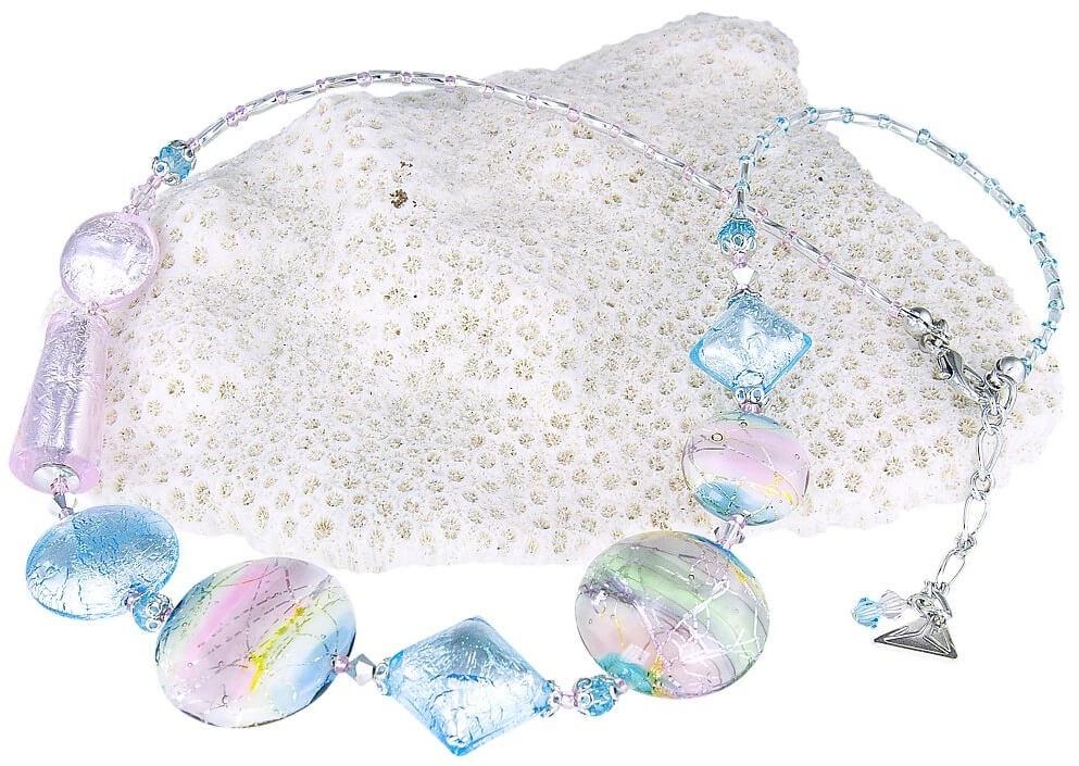 Lampglas -  Půvabný náhrdelník Pastel Dream s ryzím stříbrem v perlách Lampglas -  NRO8