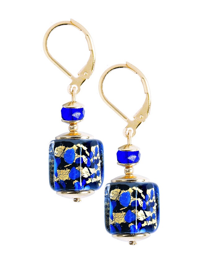 Lampglas Elegantné náušnice Deep Blue s 24-karátovým zlatom v perlách Lampglas ECU50