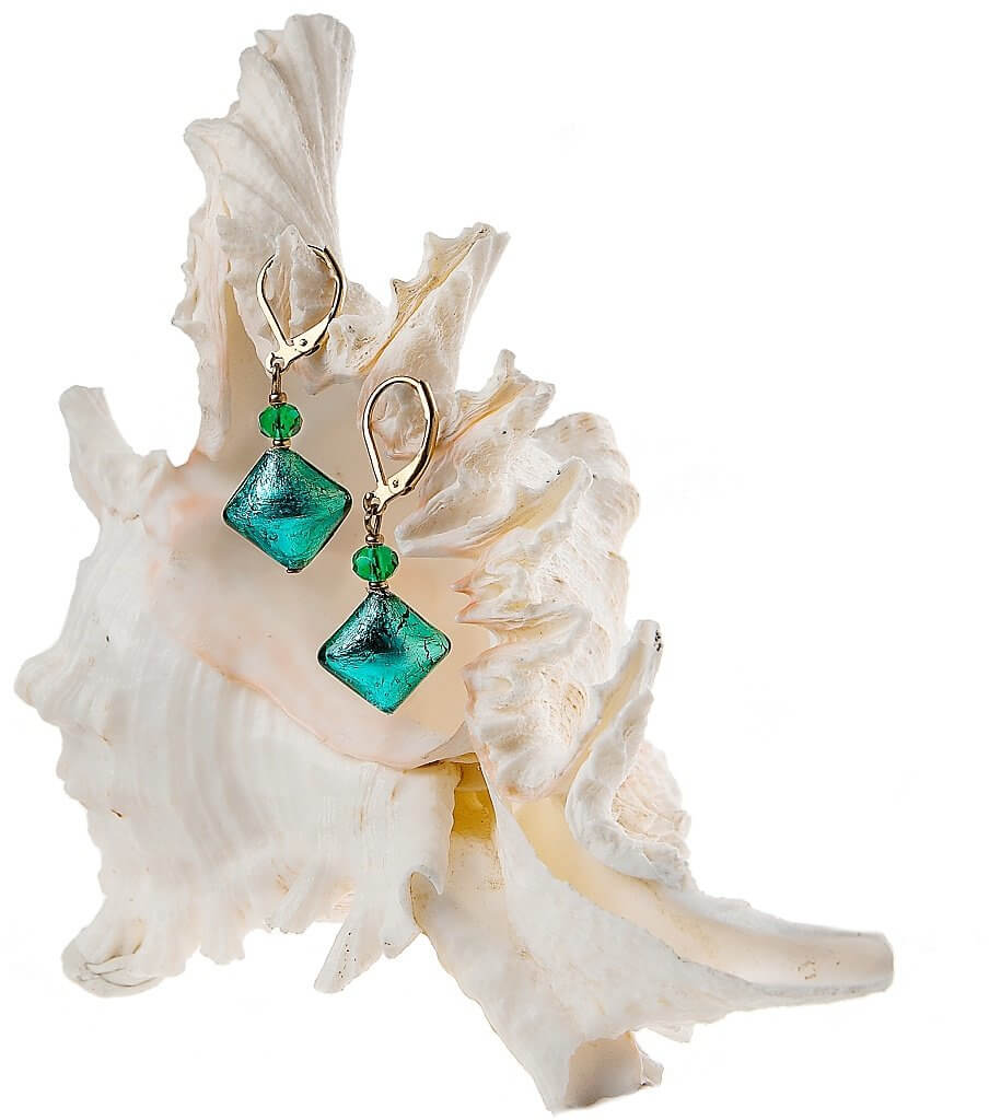 Lampglas -  Elegantní náušnice Emerald Princess s ryzím stříbrem v perlách Lampglas -  ERO1