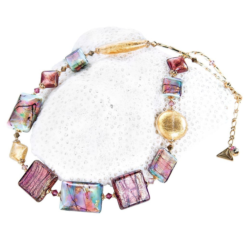 Lampglas Nádherný náhrdelník Hi Elegance s 24karátovým zlatem v perlách Lampglas NRO9