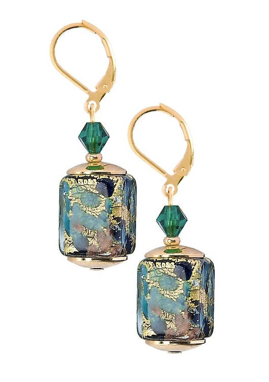 Lampglas Slušivé náušnice Emerald Oasis s 24-karátovým zlatom v perlách Lampglas ECU68