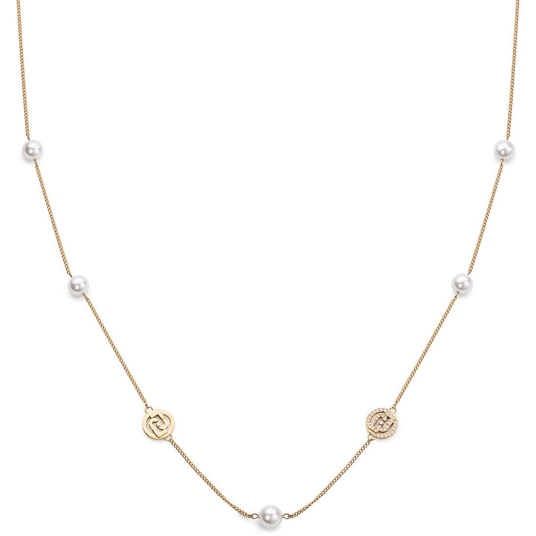 Liu Jo Dlhý pozlátený náhrdelník s perlami a logami Fashion LJ2095