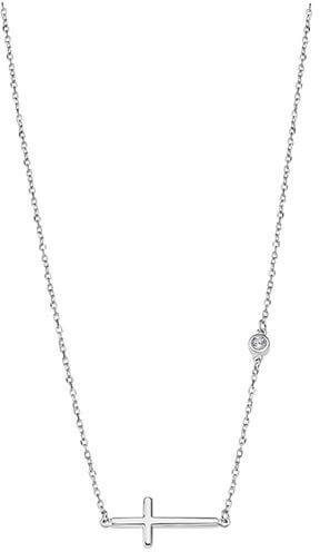 Lotus Silver -  Designový stříbrný náhrdelník s křížkem a čirým zirkonem LP1918-1/1