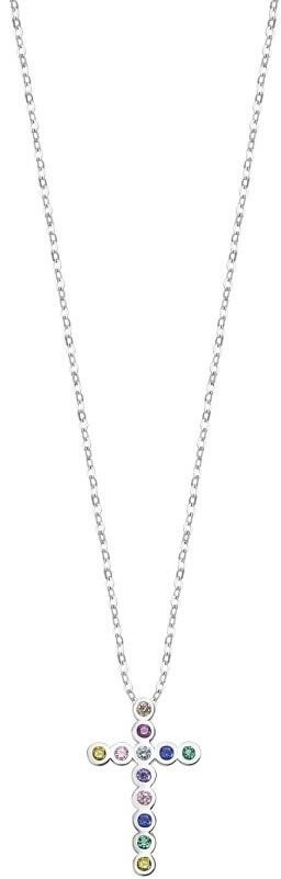 Lotus Silver -  Designový stříbrný náhrdelník s křížkem a třpytivými zirkony LP3248-1/1