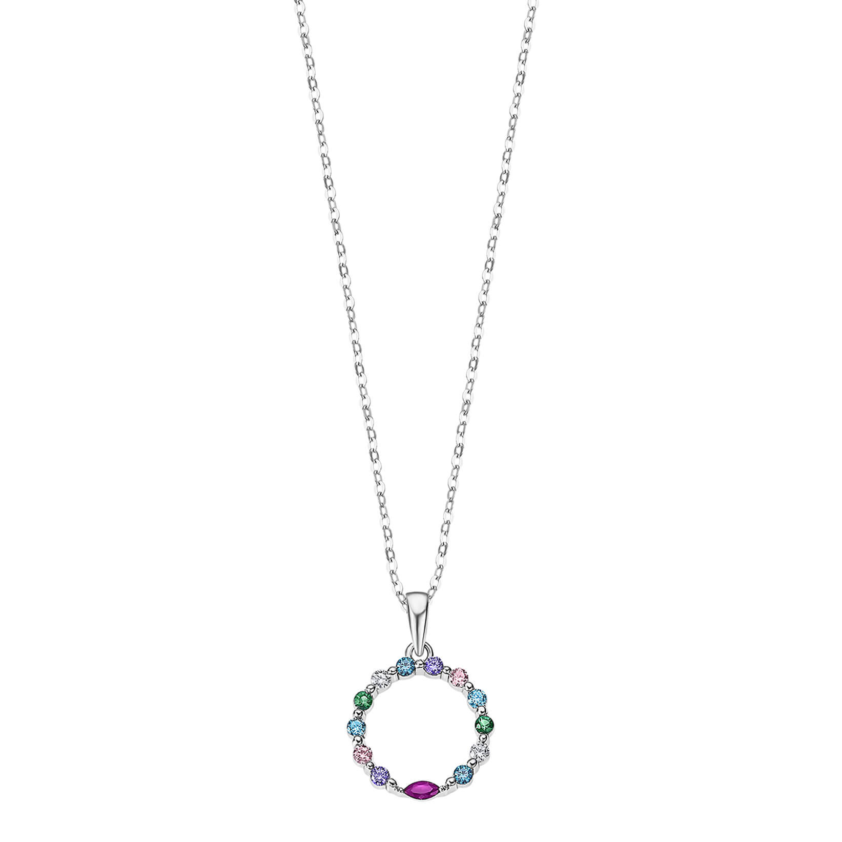 Lotus Silver -  Designový stříbrný náhrdelník se třpytivým kroužkem LP3246-1/1