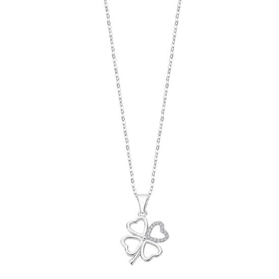 Lotus Silver -  Hravý stříbrný náhrdelník s čirými zirkony čtyřlístek LP3305-1/1