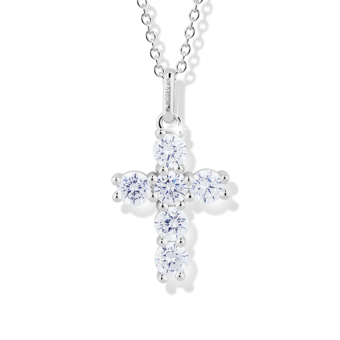 Modesi Pôvabný strieborný náhrdelník Krížik s kubickými zirkónmi M00541 (retiazka, prívesok)