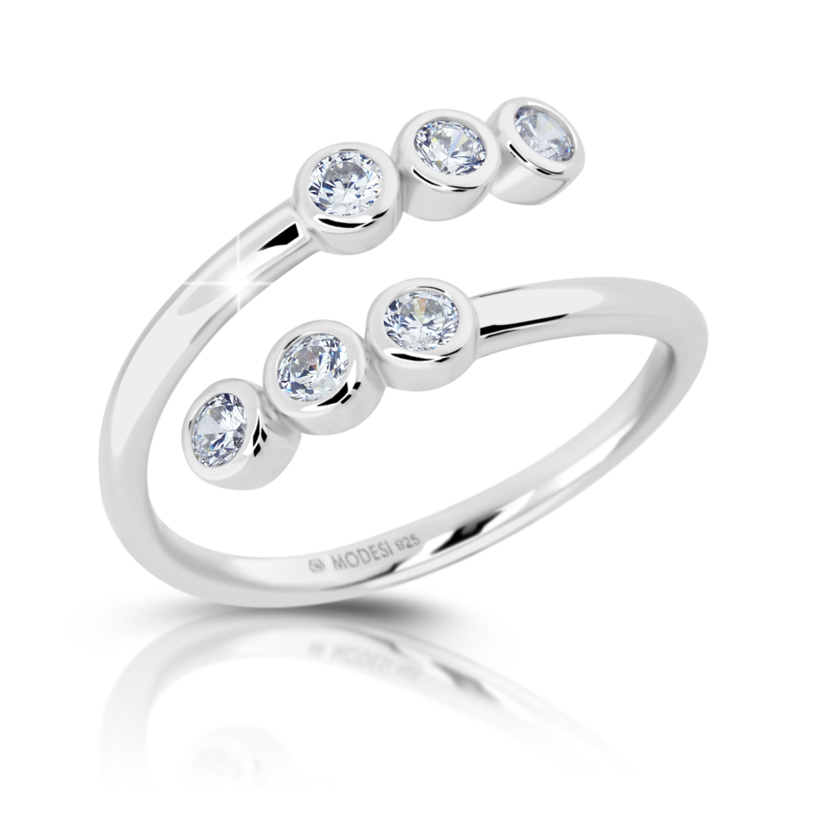 Modesi Půvabný stříbrný prsten se zirkony M01013 50 mm