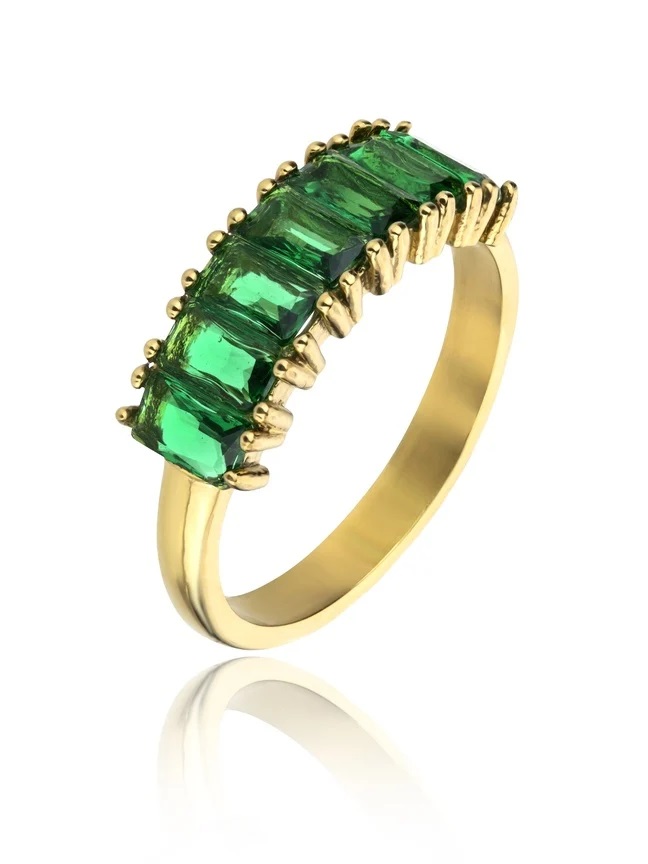 Marc Malone Blyštivý pozlacený prsten se zirkony Leila Green Ring MCR23062G 57 mm